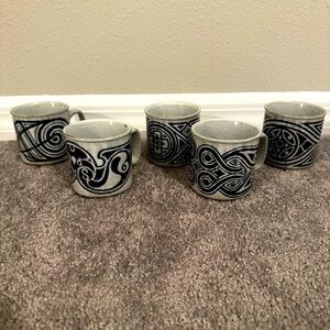 RARE Vintage Dunoon Ceramics Gaelic Celtic style mugs SET OF 5